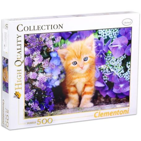 Cicás puzzle 500 db-os Clementoni – Vörös cica virágok közt