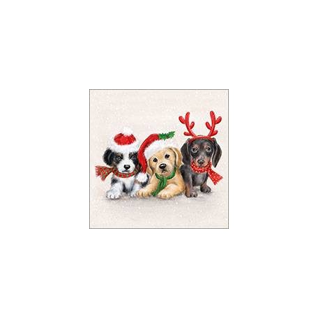 Karácsonyi kutyás szalvéta - 3 kutya sapkában sálban - Sweet Dogs, tacskós