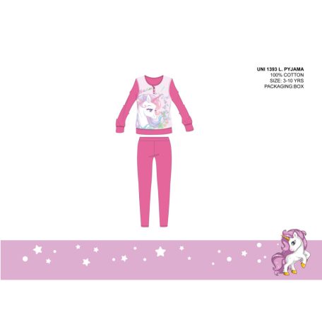 Unikornis vékony pamut gyerek pizsama - jersey pizsama - rózsaszín